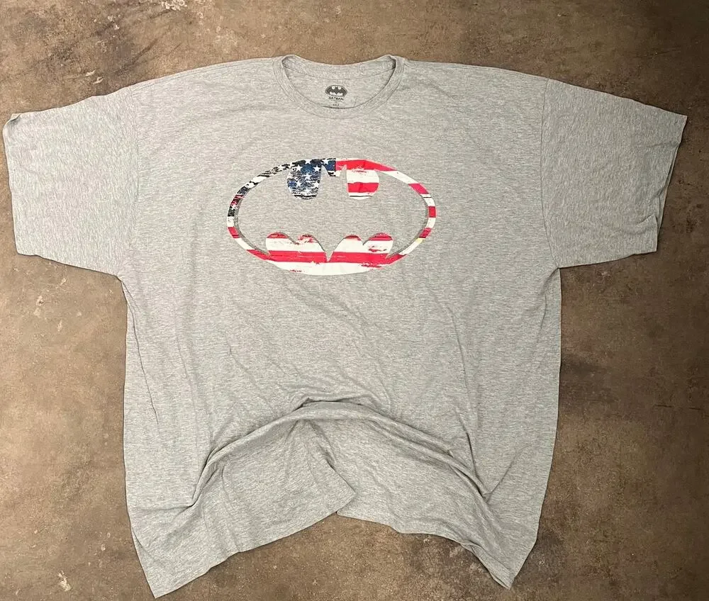 Batman USA Flag Logo Tee Gray 4XLT